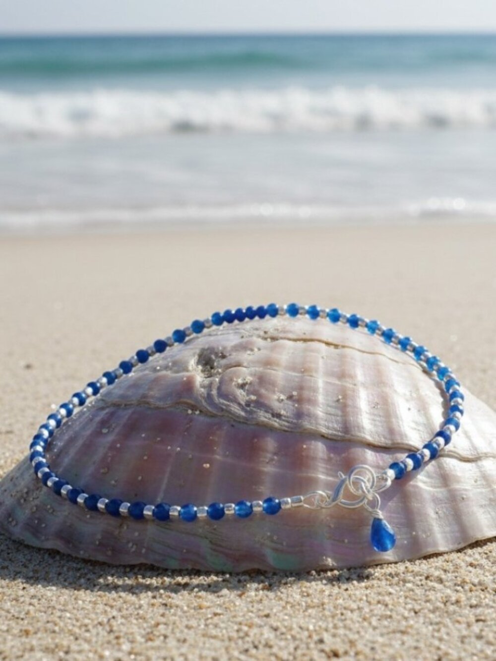 Natural Blue Kyanite Gemstone Anklet, 99.9% Pure Karen Hill Tribe Silver Jewelry